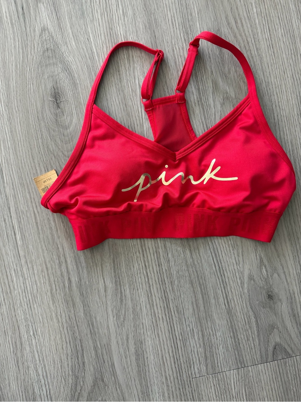 PINK Victoria's Secret Red Logo Sports Bralette with Gold Script